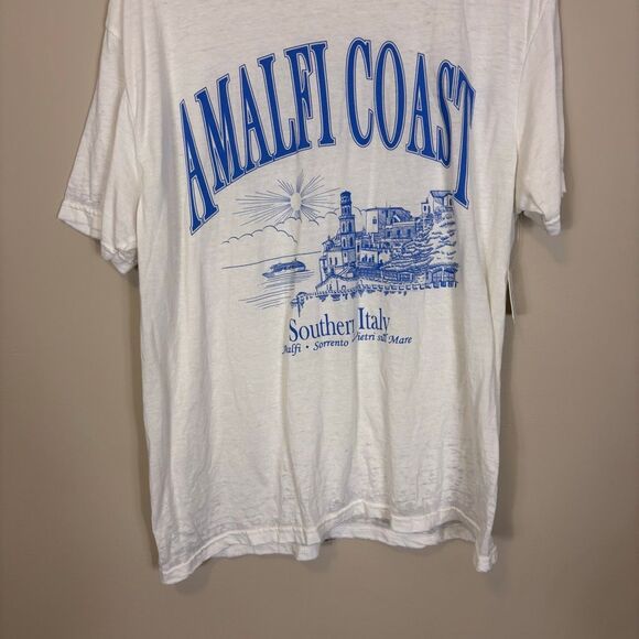 Altar’d State White Amali Coast Blue Writing Graphic Semi Sheer Oversized Tshirt - Picture 3 of 5